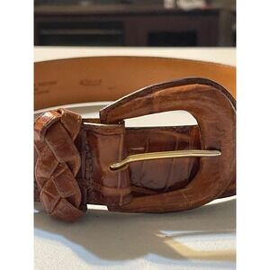 Brighton Belt Womens 30 Cognac Brown Excellent Croc Embossed Leather 43507